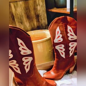 NEW Jessica Simpson Caralee  Round Toe Leather Western Boot Luggage $215 9.5